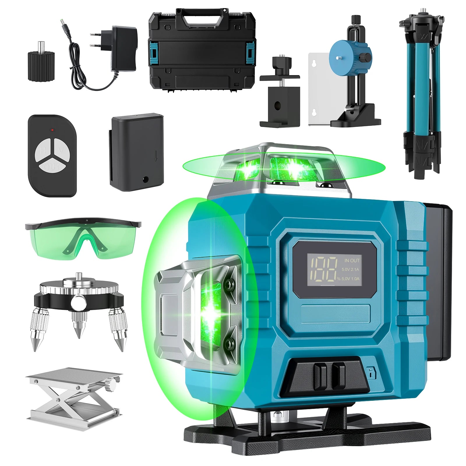 Niveau Laser  bleu base rotative chargeur trepied batterie  adaptateur lunettes acessoires 