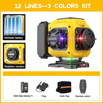 Niveau laser noir jaune douze lignes trois couleurs sacoche noire accessoires
