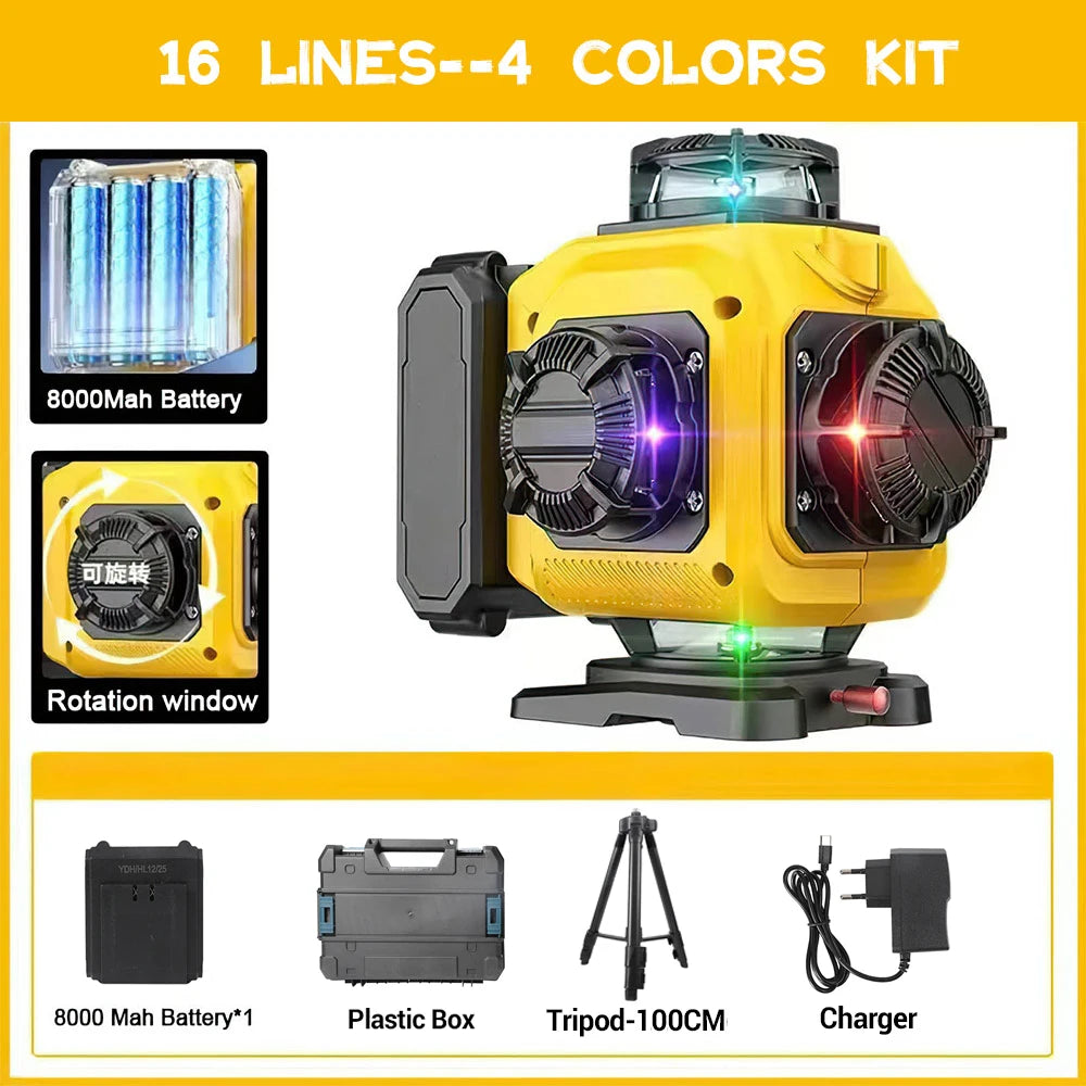 Niveau laser noir jaune douze lignes trois couleurs trepieds accessoires