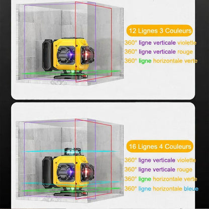 deux Niveau laser noir jaune seize douze lignes trois quatre  couleurs 