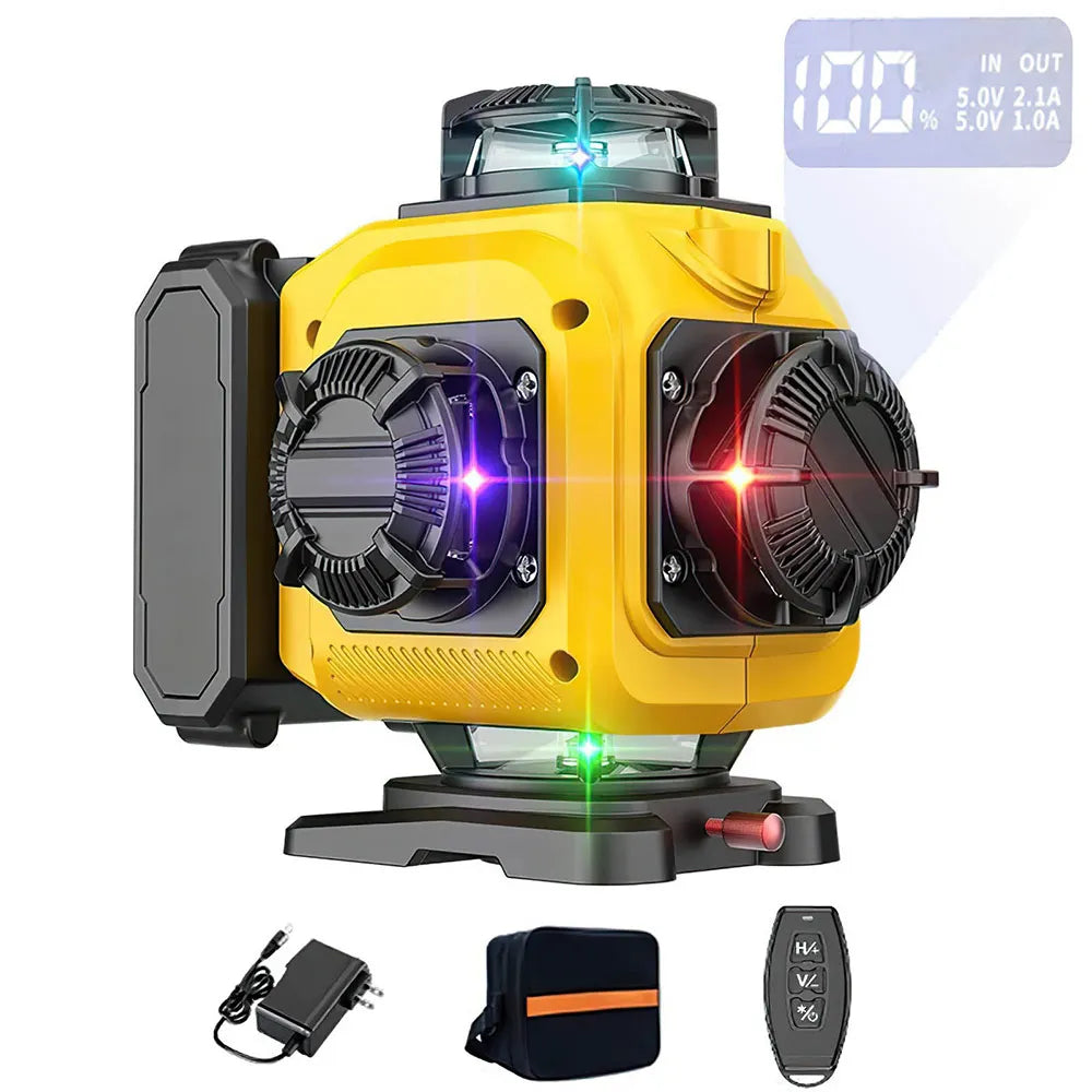 Niveau laser noir jaune rayon laser vert sacoche noire chargeur noir