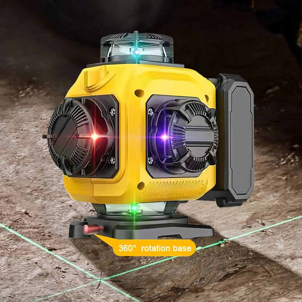 Niveau laser noir jaune rayons lasers verts angle droit sol