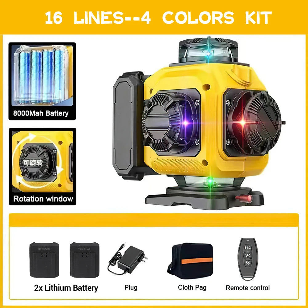 Niveau laser noir jaune seize lignes quatre  couleurs deux batteries sac accessoires
