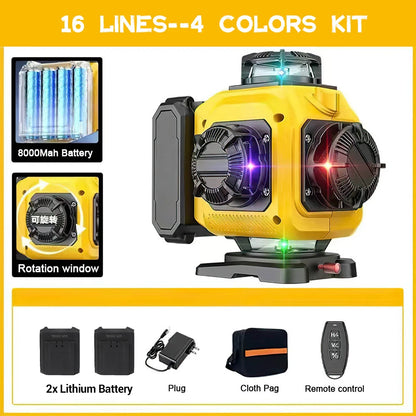 Niveau laser noir jaune seize lignes quatre  couleurs deux batteries sac accessoires