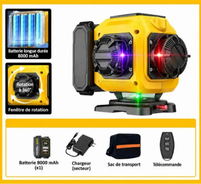 Niveau laser noir jaune seize lignes quatre  couleurs sacoche noire accessoires