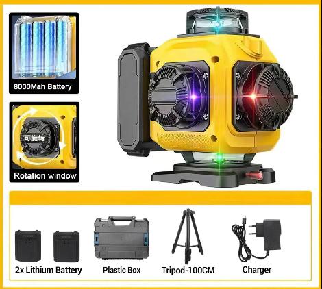 Niveau laser noir jaune seize lignes quatre  couleurs trepieds valise plastic accessoires