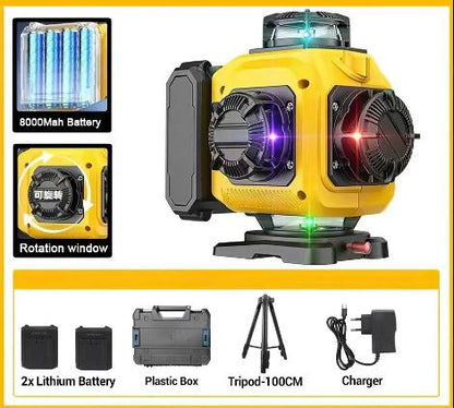 Niveau laser noir jaune seize lignes quatre  couleurs trepieds valise plastic accessoires