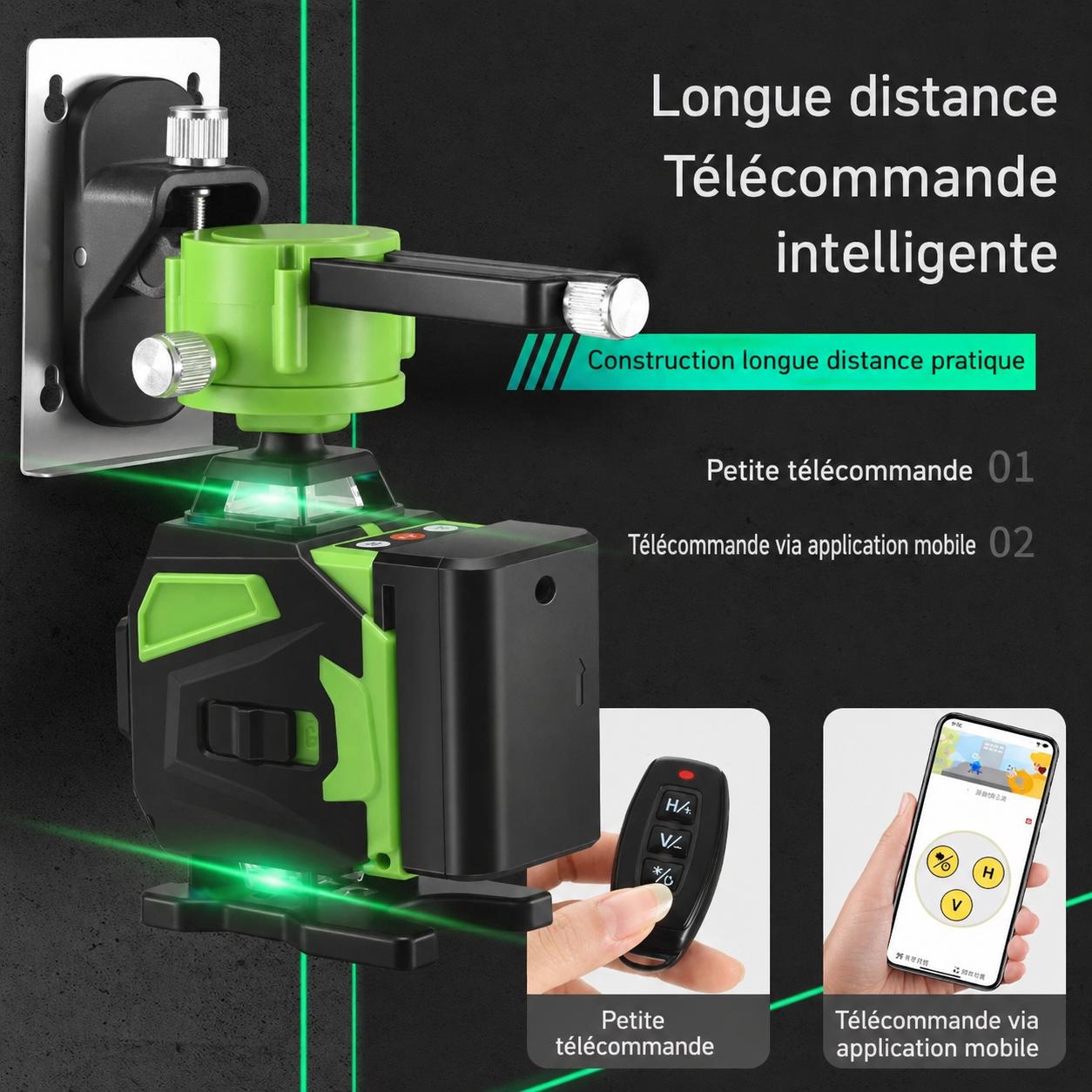 Niveau laser vert  rayons lasers verts telecommande intelligente longue distance