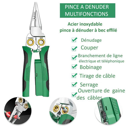 PINCE A DENUDER multifonction poignee verte cable rouge denudage couper bobinage serrage