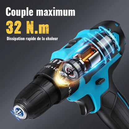 Perceuse-à-percussion-bleue-tournant-avec-couple-maximum-32Nm