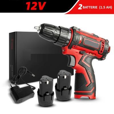 Perceuse visseuse sans fil boite carton noire sacoche noire deux  batteries chargeur noir