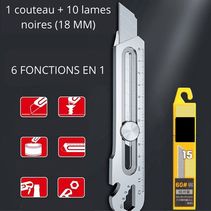 Cutter-polyvalence-10-lames-argentées -18mm-noires