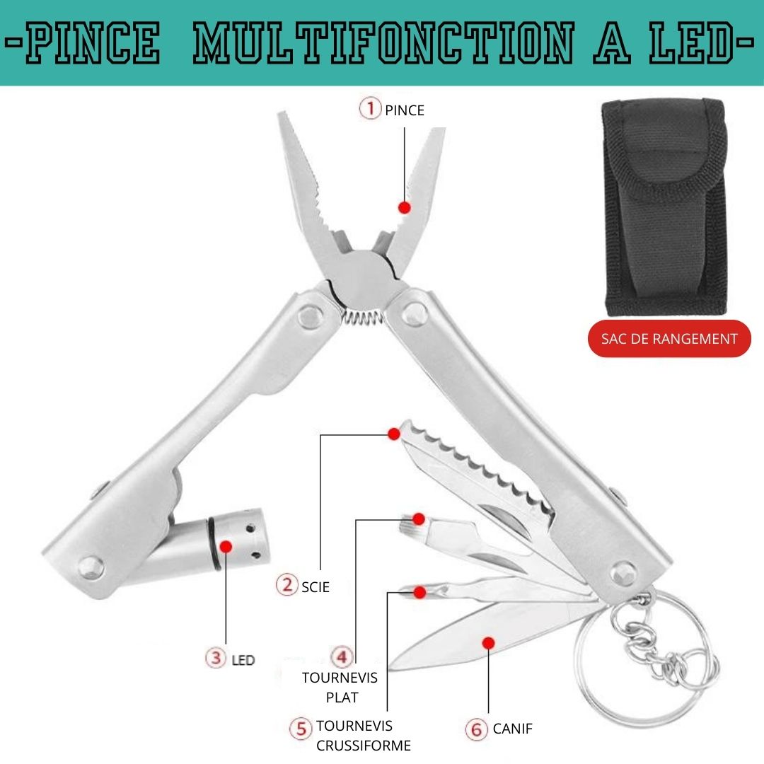 Pince Multifonction blanc sacoche noire pratique  dix sept outils en un