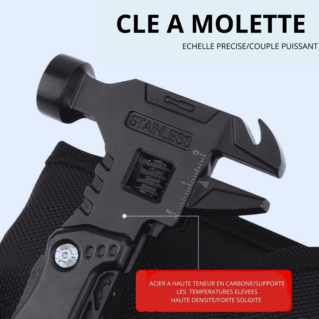 Pince Multifonction noir une cle a mollette noire et sac rangement noir  