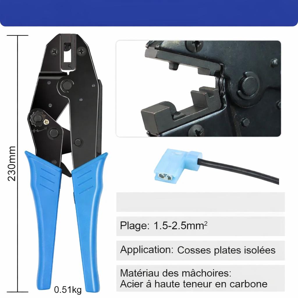 Pince a sertir HS-08FL avec cosse drapeau
