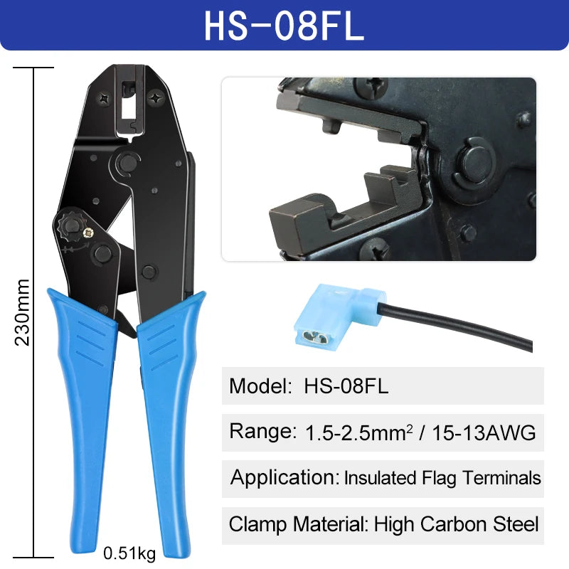 Pince a sertir HS-08FL avec cosse drapeau