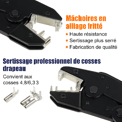 Pince a sertir à machoires alliage fritte, cosses drapeau de 4.8 et 6.3