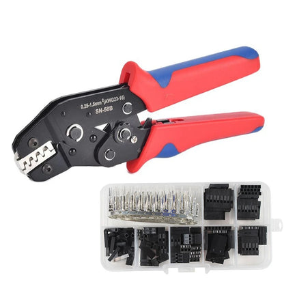 Pince a sertir poignee ergonomique rouge et bleue avec 310, 620 , et 1550 pieces
