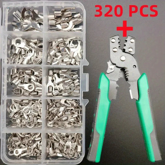 Pince a sertir verte et boite de 320 cosses multidimensionnels