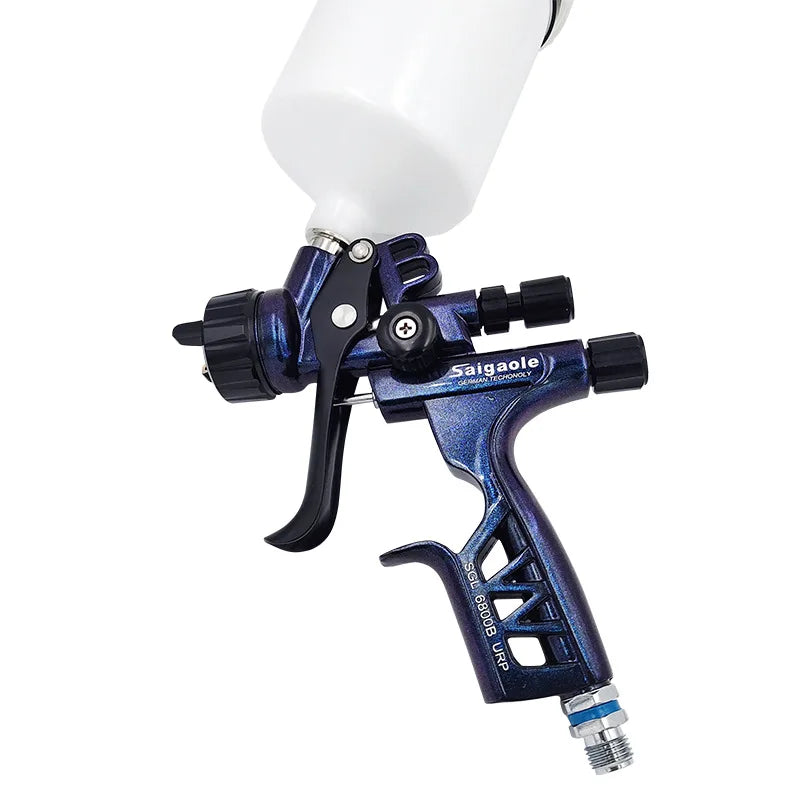 Pistolet peinture bleu, goblet blanc , poignee noire 