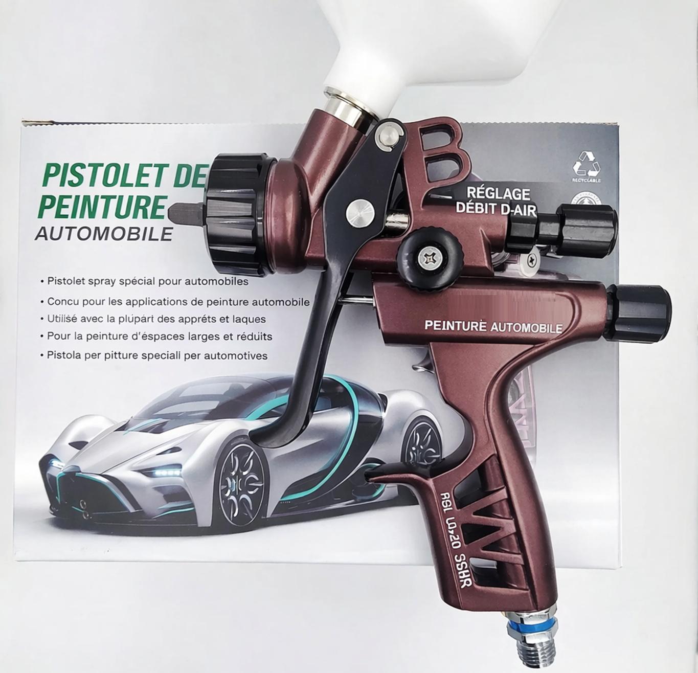 Pistolet peinture maron, goblet blanc , poignee noire ,voiture course