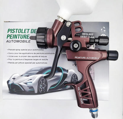 Pistolet peinture maron, goblet blanc , poignee noire ,voiture course