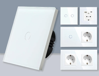 Plusieurs Interrupteur tactile va et vient blanc en verre trempe mur salon blancs  USB-C prises et boutons 