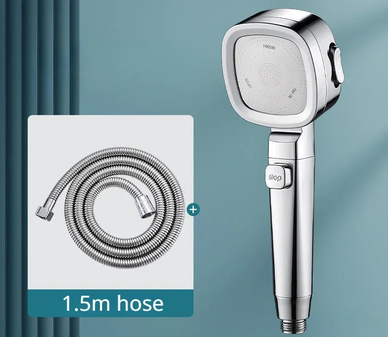Pommeau de douche argente avec flexible argente