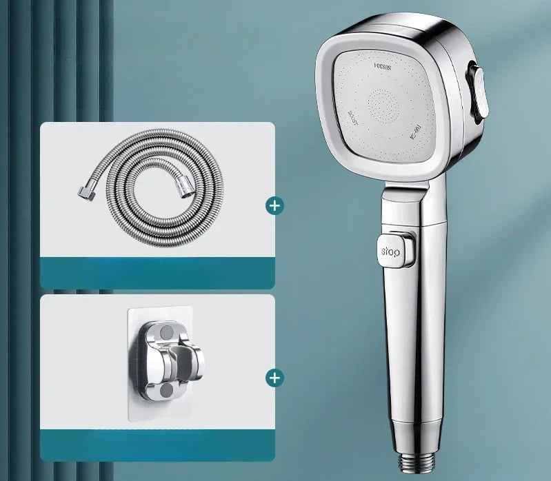  Pommeau de douche argente avec flexible et support argentes