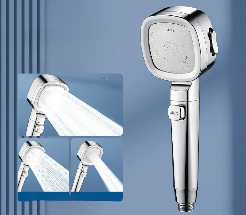  Pommeau de douche argente flexible trois modes pluie jet mixte  mode pulse