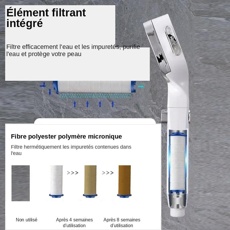  Pommeau de douche argente avec trois filtres polyster polymere micronique