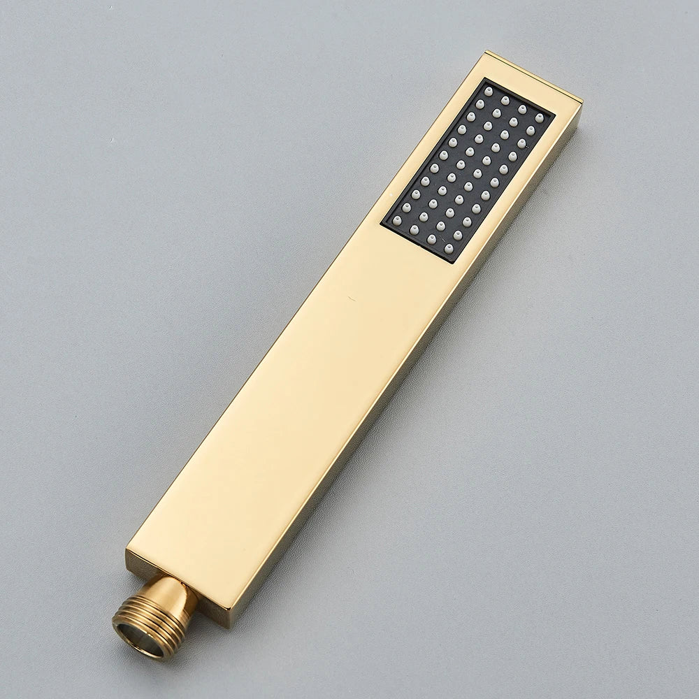 Pommeau de douche dore, colonne de douche