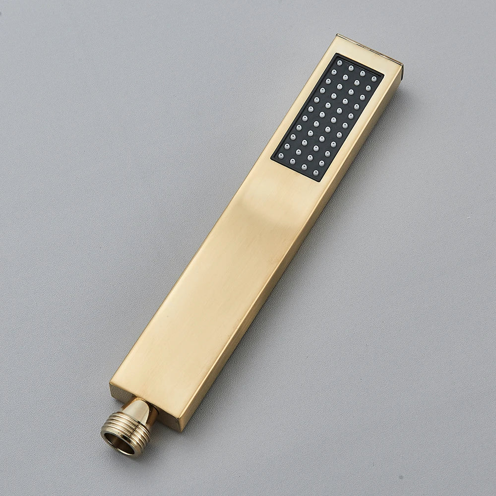 Pommeau de douche dore brosse, colonne de douche