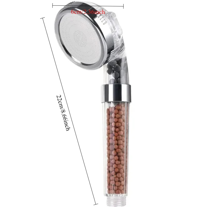 Pommeau de douche filtrant avec boules minerales marrons vingt deux cm