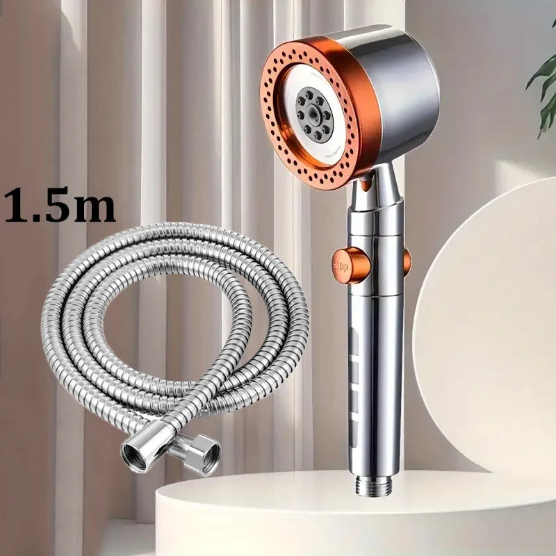 Pommeau de douche filtrant gris  surpport orange  avec flexible 