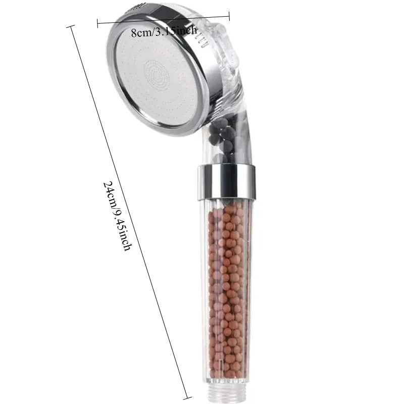 Pommeau de douche filtrant avec boules minerales marrons vingt quatres cm