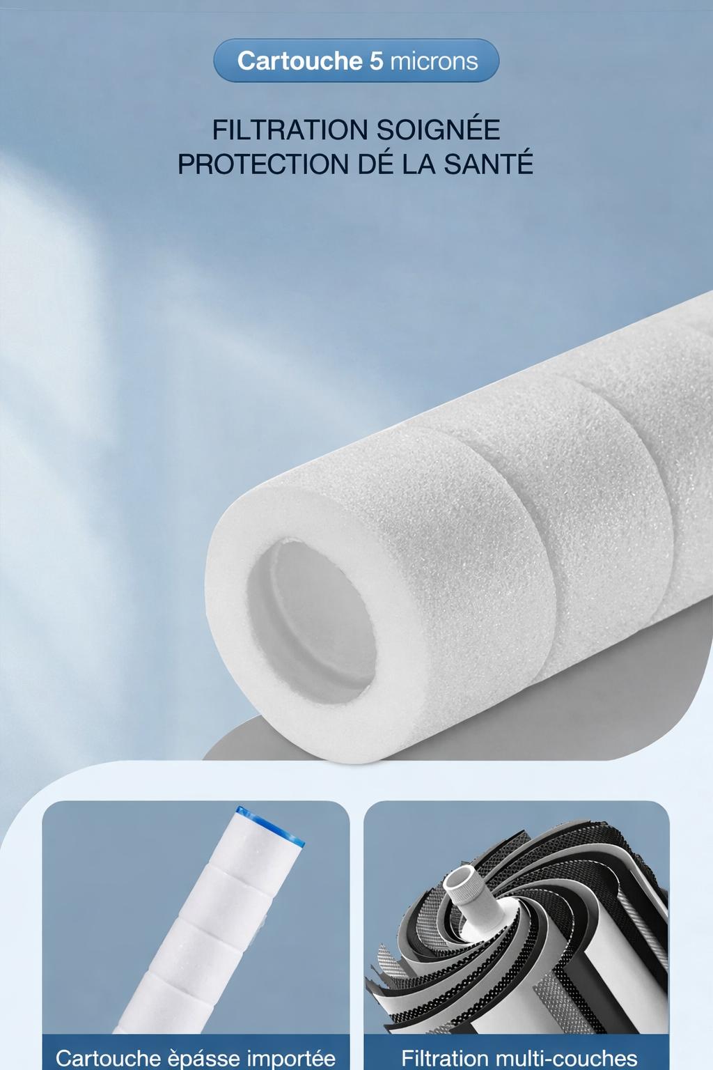  Pommeau de douche haute pression, cartouches blanches filtrage 