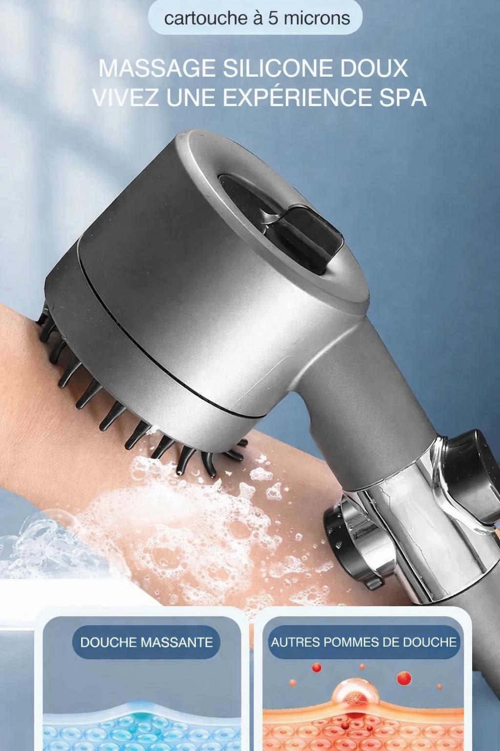 Pommeau de douche haute pression douce massante sur bras 