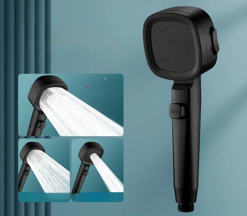 Pommeau de douche noir  flexible trois modes pluie  jet mixte et mode pulse