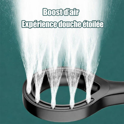 Pommeau de douche noir forme anneau , jet eau, boost air