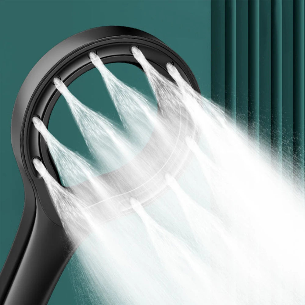 Pommeau de douche noir forme anneau , jet eau