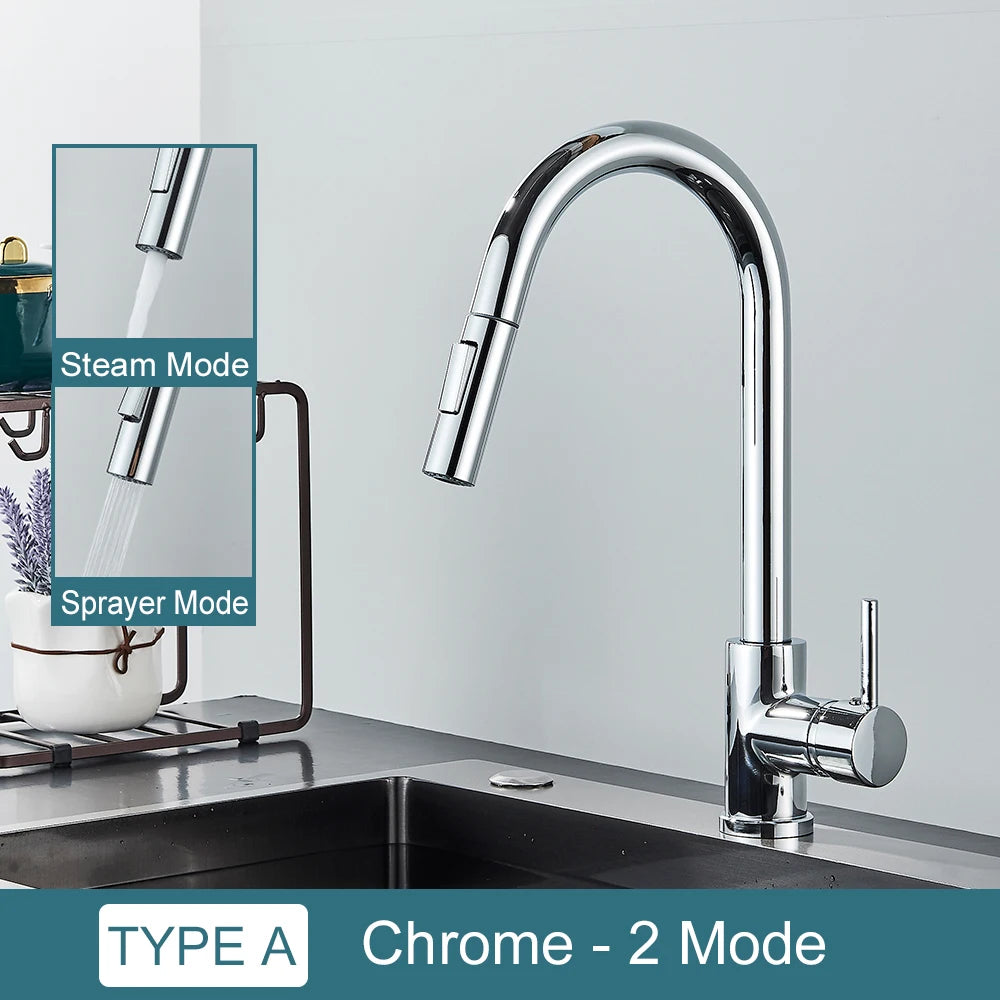 Robinet cuisine chromé extractible à deux modes
