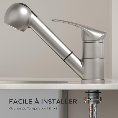 Robinet cuisine extensible chrome facile à installer