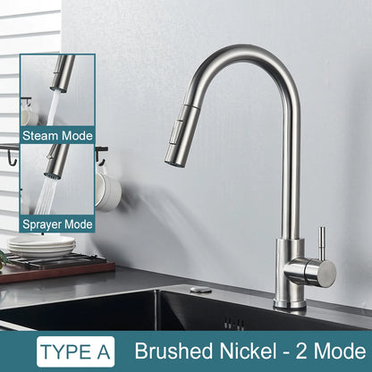 Robinet cuisine nickel extractible à deux modes