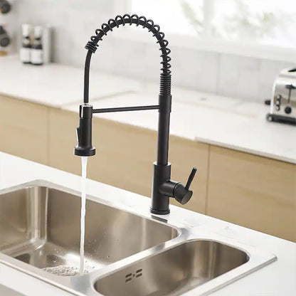 Robinet cuisine  | Mitigeurs cuisine-Robinet cuisine à ressort chromé avec douchette extractible — Jet aéré — Acier inoxydable – Bec rotatif