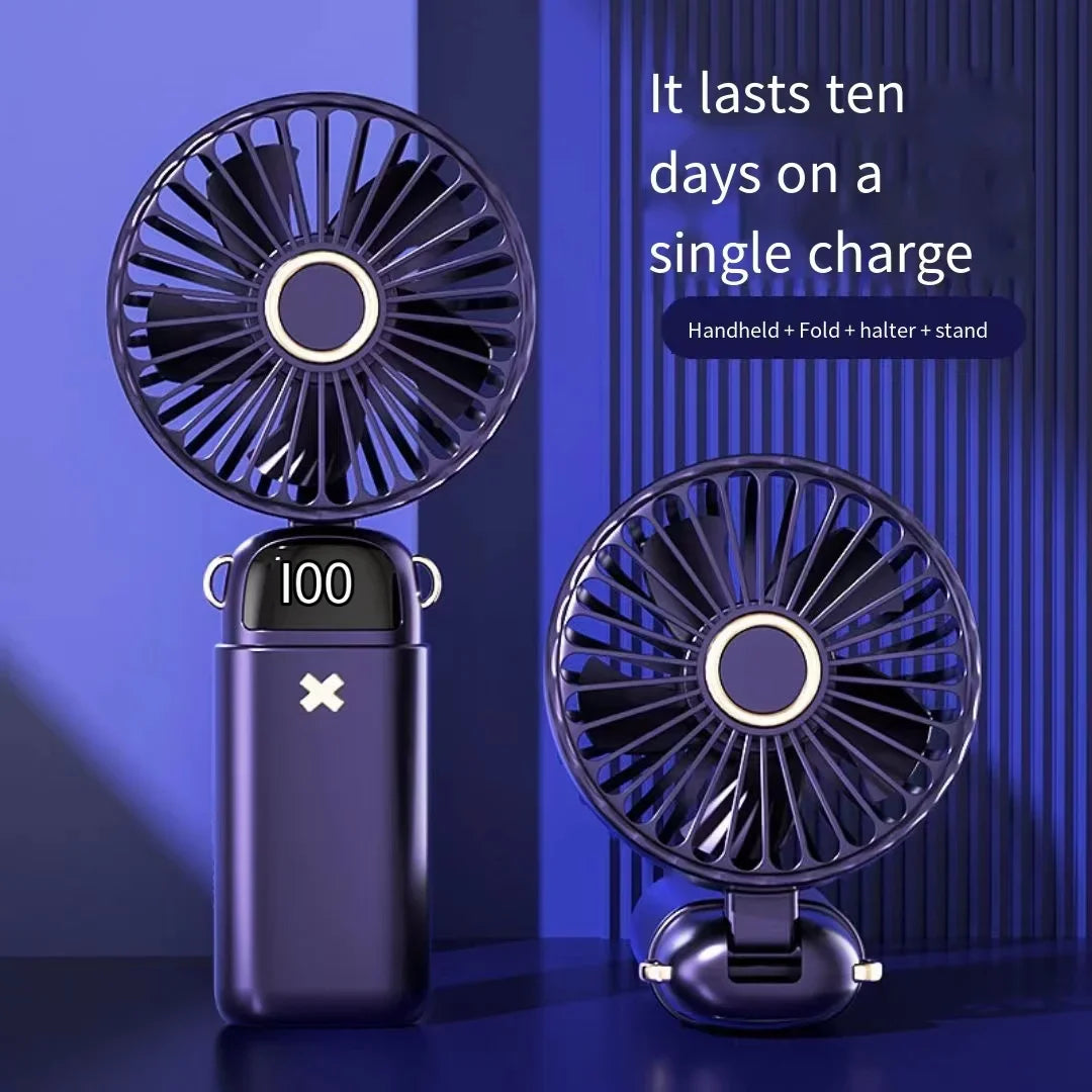 Mini ventilateur portable  | Ventilateur USB portable à main –Pliable , à suspendre autour du cou- Affichage numérique LED,