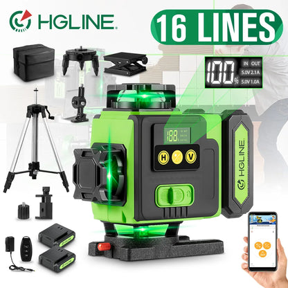 Niveau Laser 4D 16 Lignes Vert | Télécommande APP | Batterie Li-ion 6000 mAh | Auto-Nivelant 360°