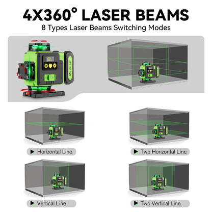 Niveau Laser 4D 16 Lignes Vert | Télécommande APP | Batterie Li-ion 6000 mAh | Auto-Nivelant 360°