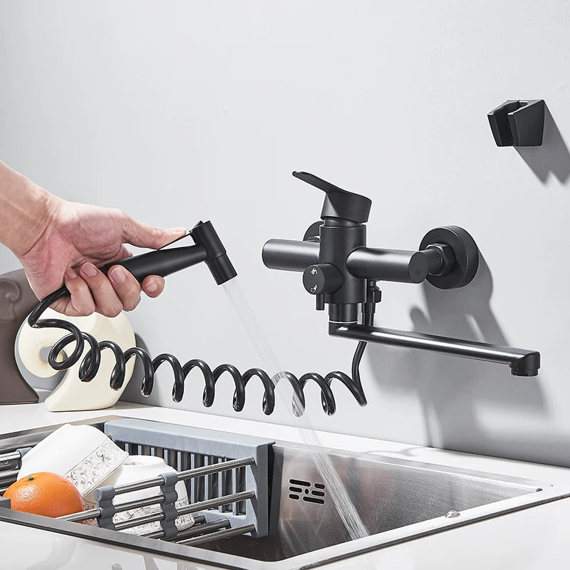 Robinet de cuisine |Mitigeur mural avec douchette en acier inoxydable