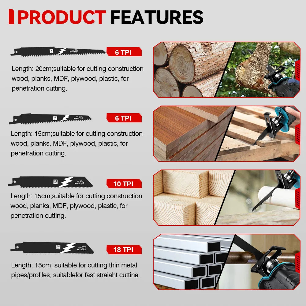 Scie Sabre Alternative Sans Fil | Compatible Batterie Makita 18V